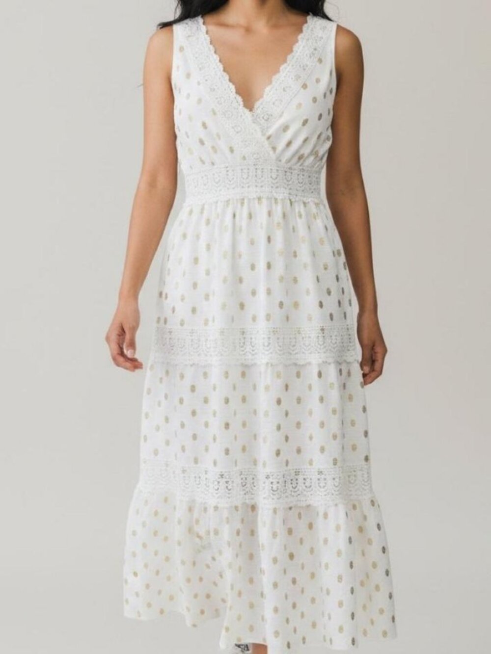 Charlie Charlotte Apricot Gold Dot Tiered Maxi Dress